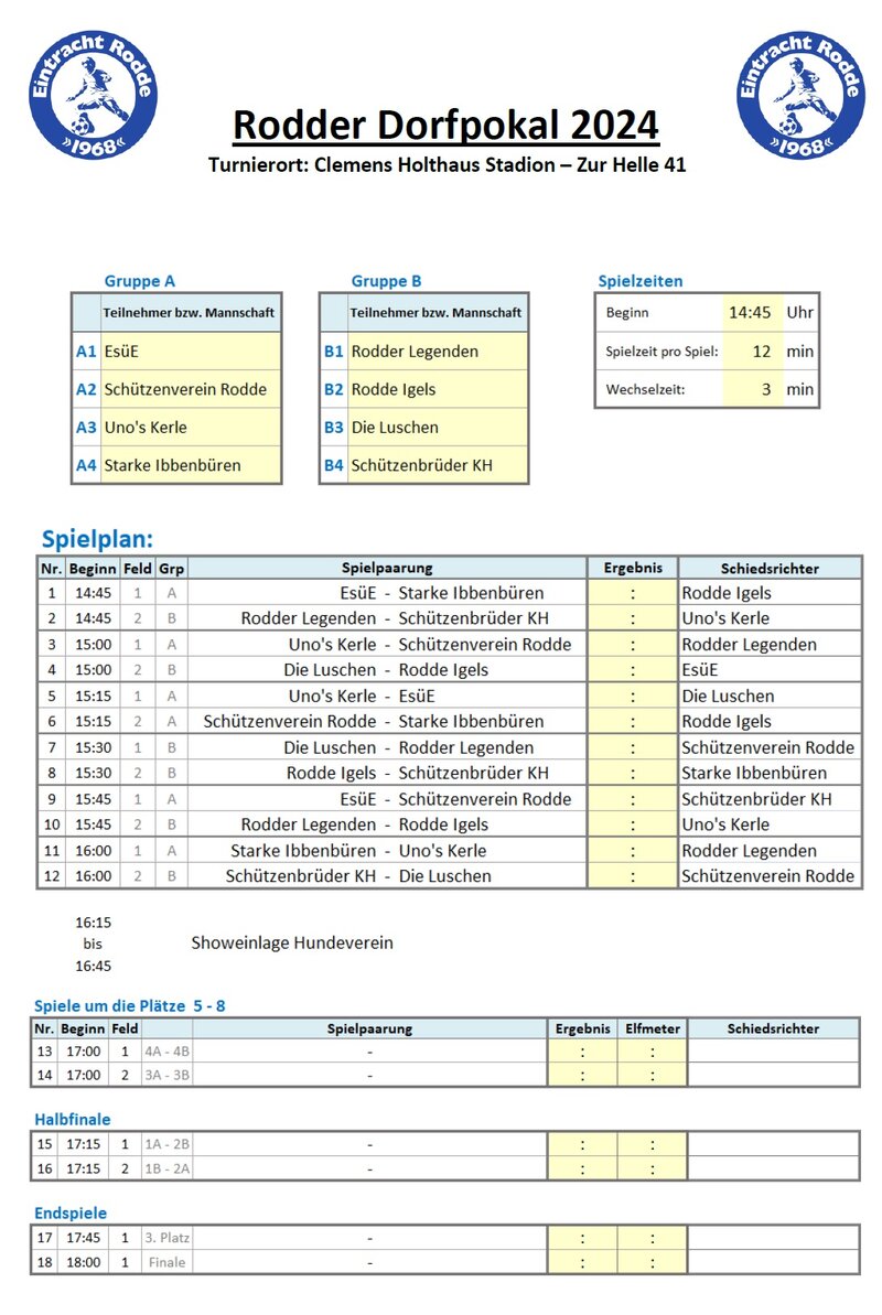 Dorfpokal Spielplan